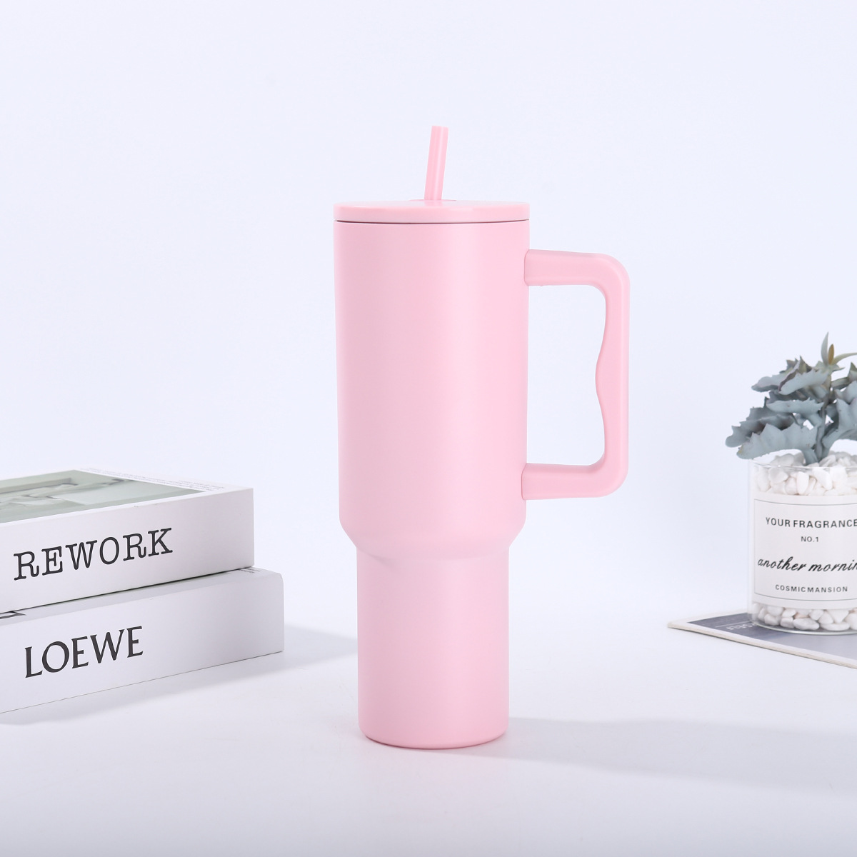 Vaso para coche de 40 oz de tercera generación de Amazon, vaso portátil para exteriores con asa, vaso de doble capa con aislamiento al vacío para frío y calor, vaso portátil para exteriores
