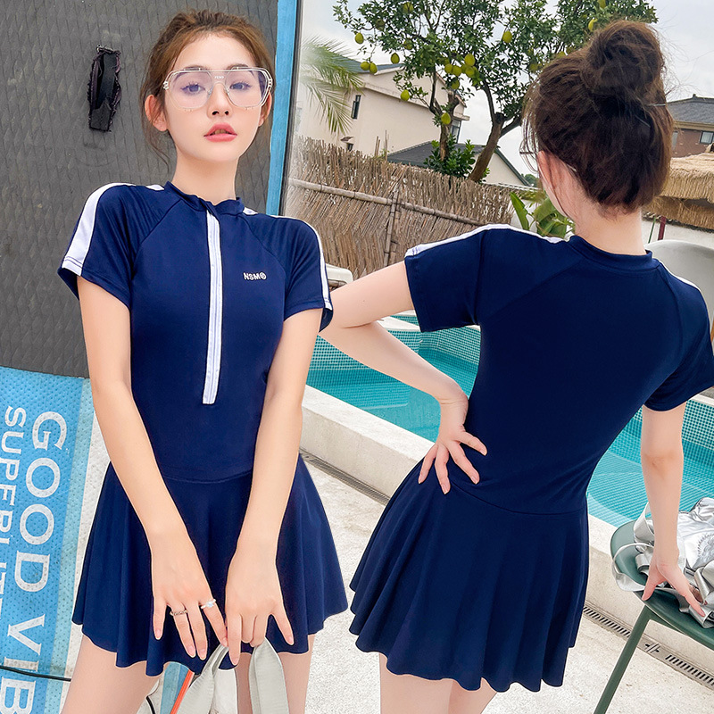 Traje de baño de una pieza de las mujeres vestido de verano nuevo traje de baño adelgazante que cubre el vientre deportes profesionales conservador pequeño pecho push up traje de baño