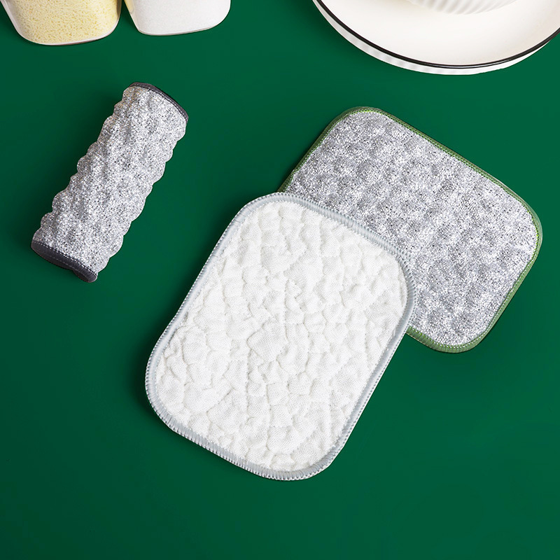 スチールワイヤー食器洗い布、キッチン専用金属ワイヤークリーニングクロス、ノンスティックオイルスチールワイヤーボールラグ、両面シルバーワイヤーバブルタオル|undefined