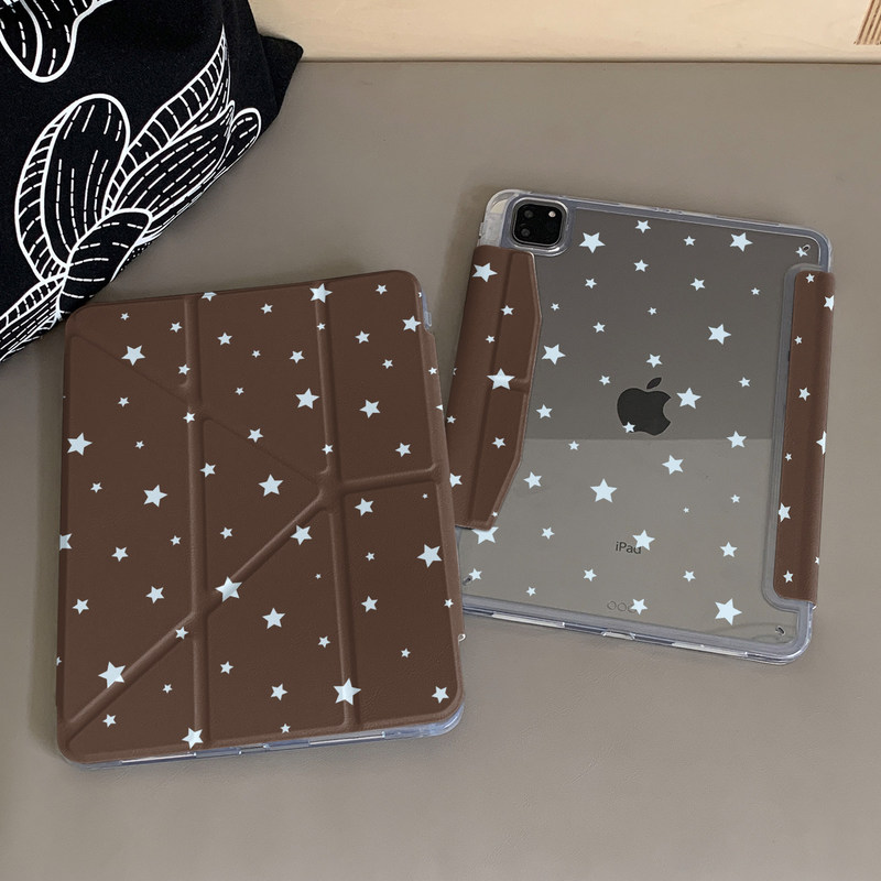 Ins Coffee-Colored Full-Screen Stars 3+Y Foldable Protective Case for Ipad11 Air8 New Ipad10 with Pen Slot Mini Ins Coffee-Colored Full-Screen Stars 3+Y Foldable Protective Case for Ipad11 Air8 New Ipad10 with Pen Slot Mini