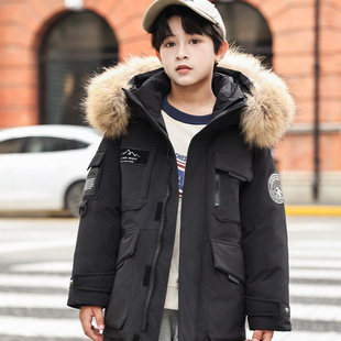 Boys' Cold-Proof Clothing Mid-Length Thickeneded Winter Clothing for Middle-Aged and Older Kidsren 2024 New Style Baby Boy Jacket