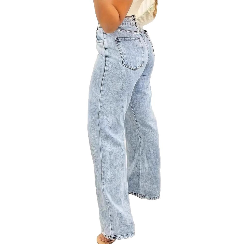 Ropa de mujer Vaqueros rectos para mujer: pantalones vaqueros vintage lavados de cintura alta para uso casual y urbano._voghion.com