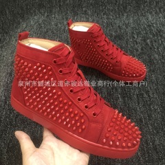 欧洲站外贸款CL新款红底高帮鞋黑绒铆钉钻鞋时尚潮流男女百搭板鞋