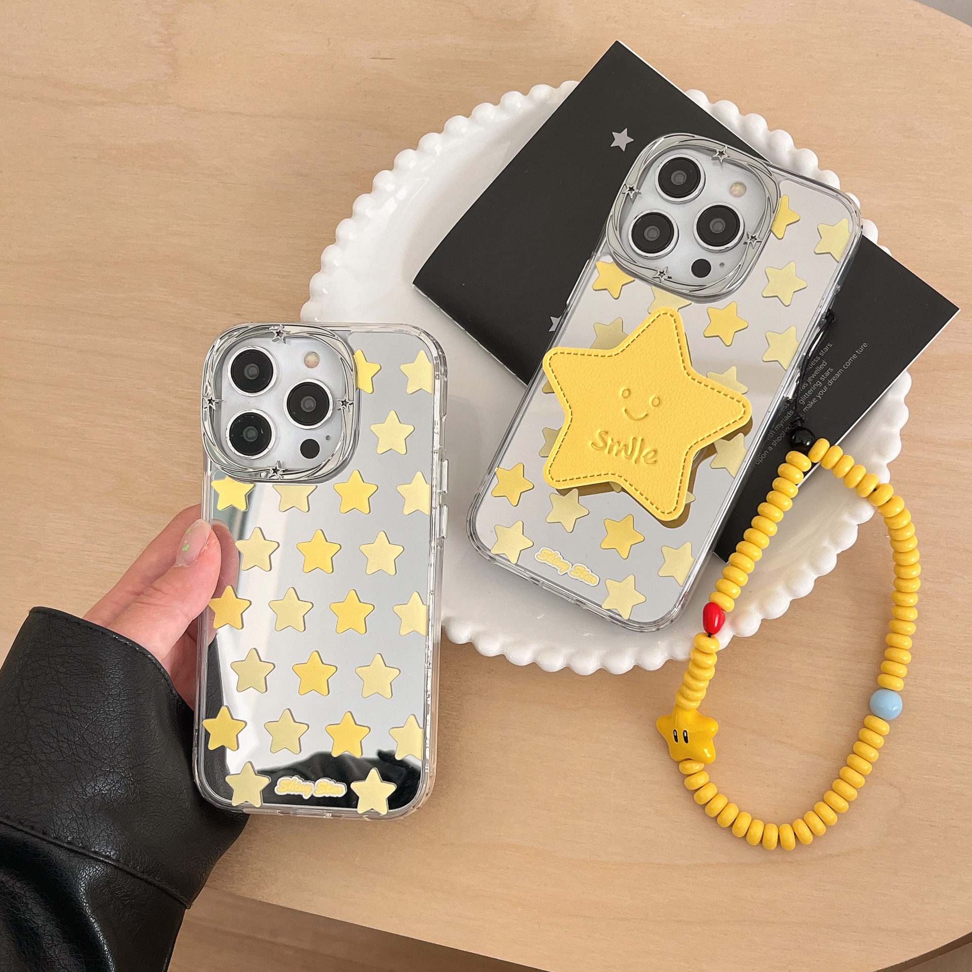 Espejo coreano estrella amarilla para Apple 16Pro funda para teléfono móvil 15ProMax nuevo 14/13 pareja 16PM