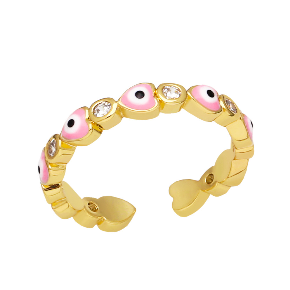 Fashion Devilu0027S Eye Heart Shape Copper Open Ring Plating Inlay Zircon Copper Rings