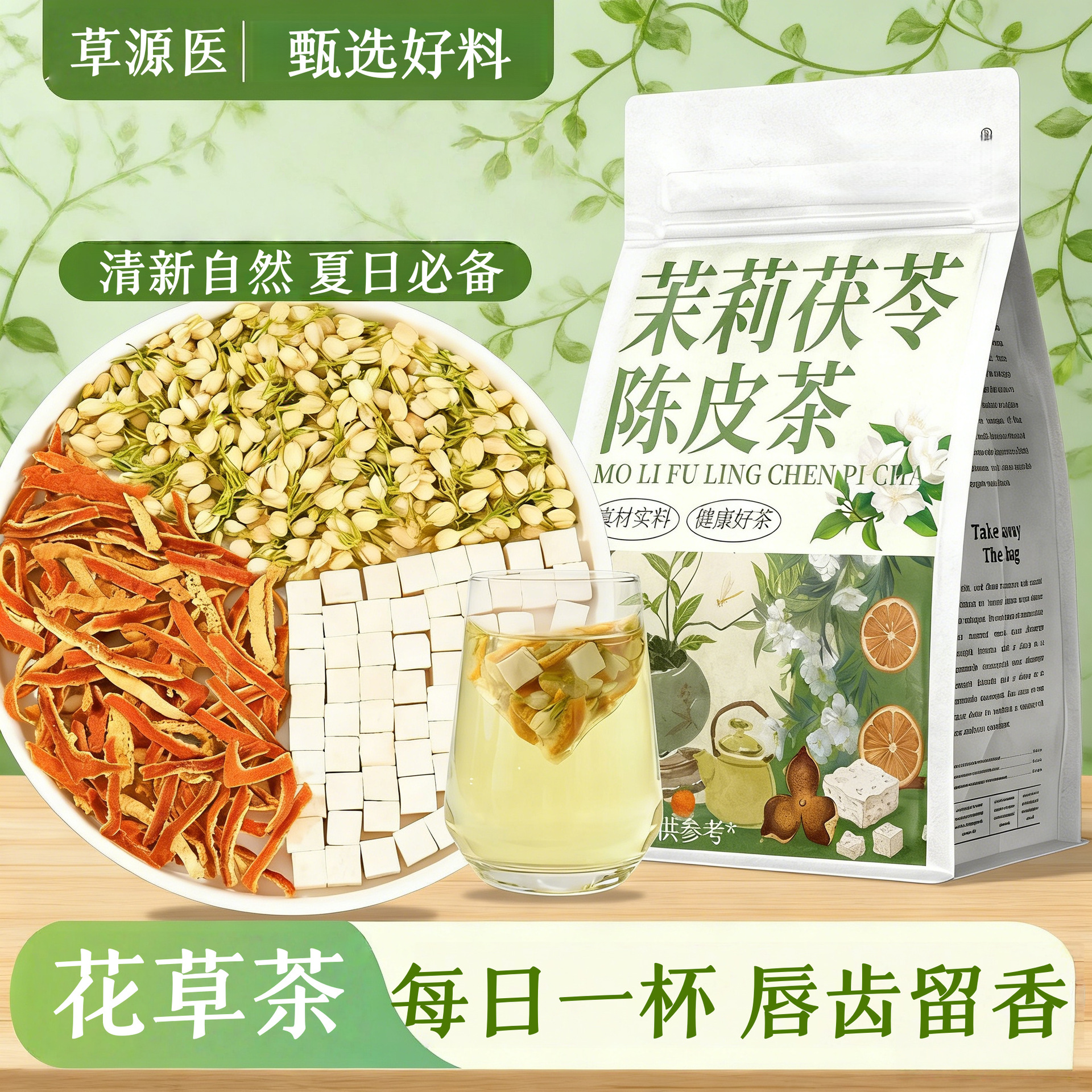Jasmine Poria Tangerine Peel Tea 100g 20 Pyramid Tea Bags Daily Wellness Brew in use