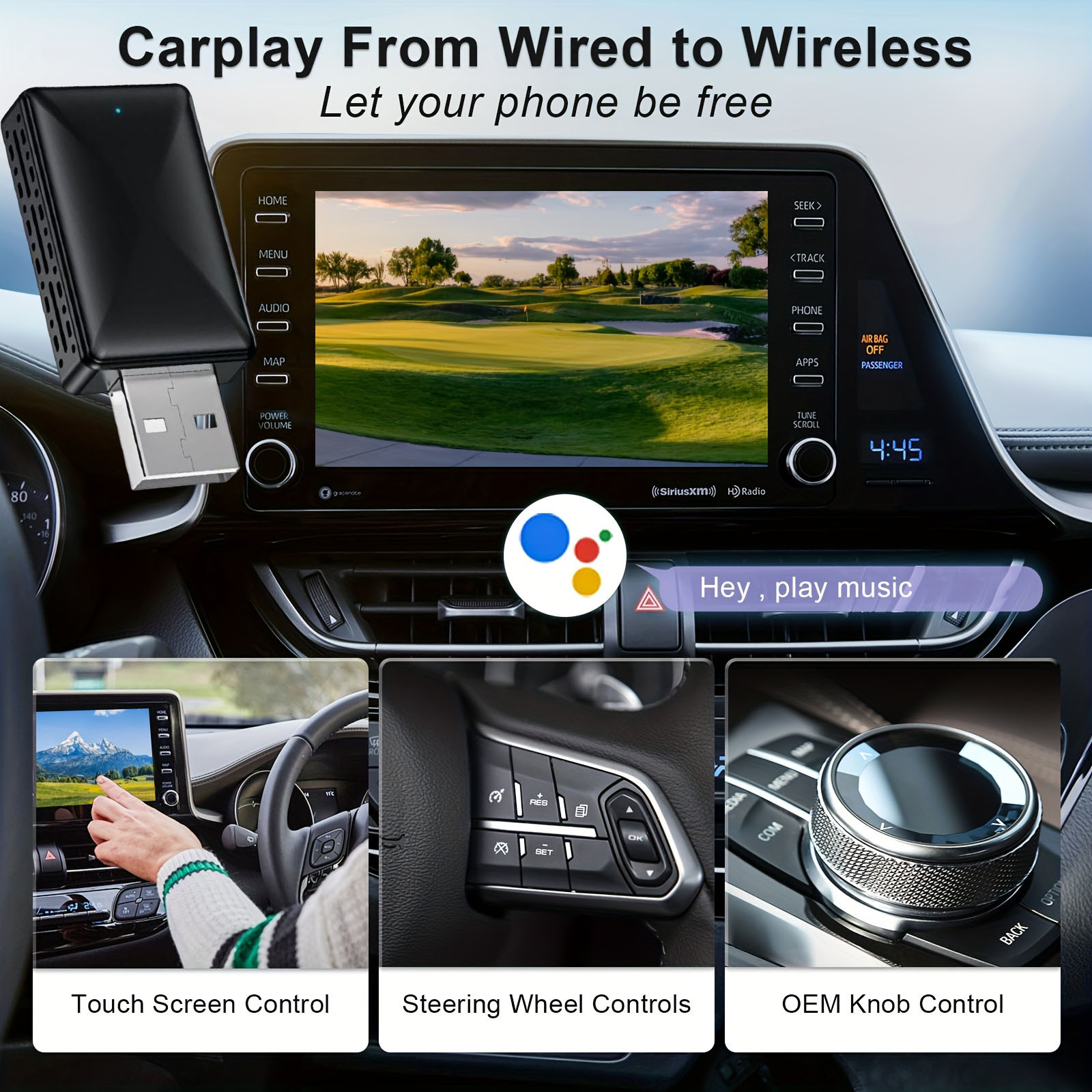 Original car wired to wireless CarPlay 2-in-1 adapter, also compatible with wireless Android Auto, suitable for both Apple and Android phones