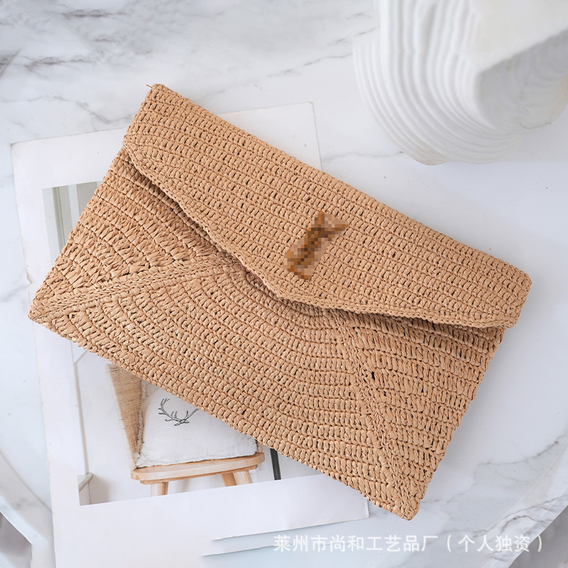 Women's Simple and Versatile Handmade Straw-Woven Casual Flip-Top Woven Clutch Bag with a High-End Feel and a Coin Purse Women's Simple and Versatile Handmade Straw-Woven Casual Flip-Top Woven Clutch Bag with a High-End Feel and a Coin Purse