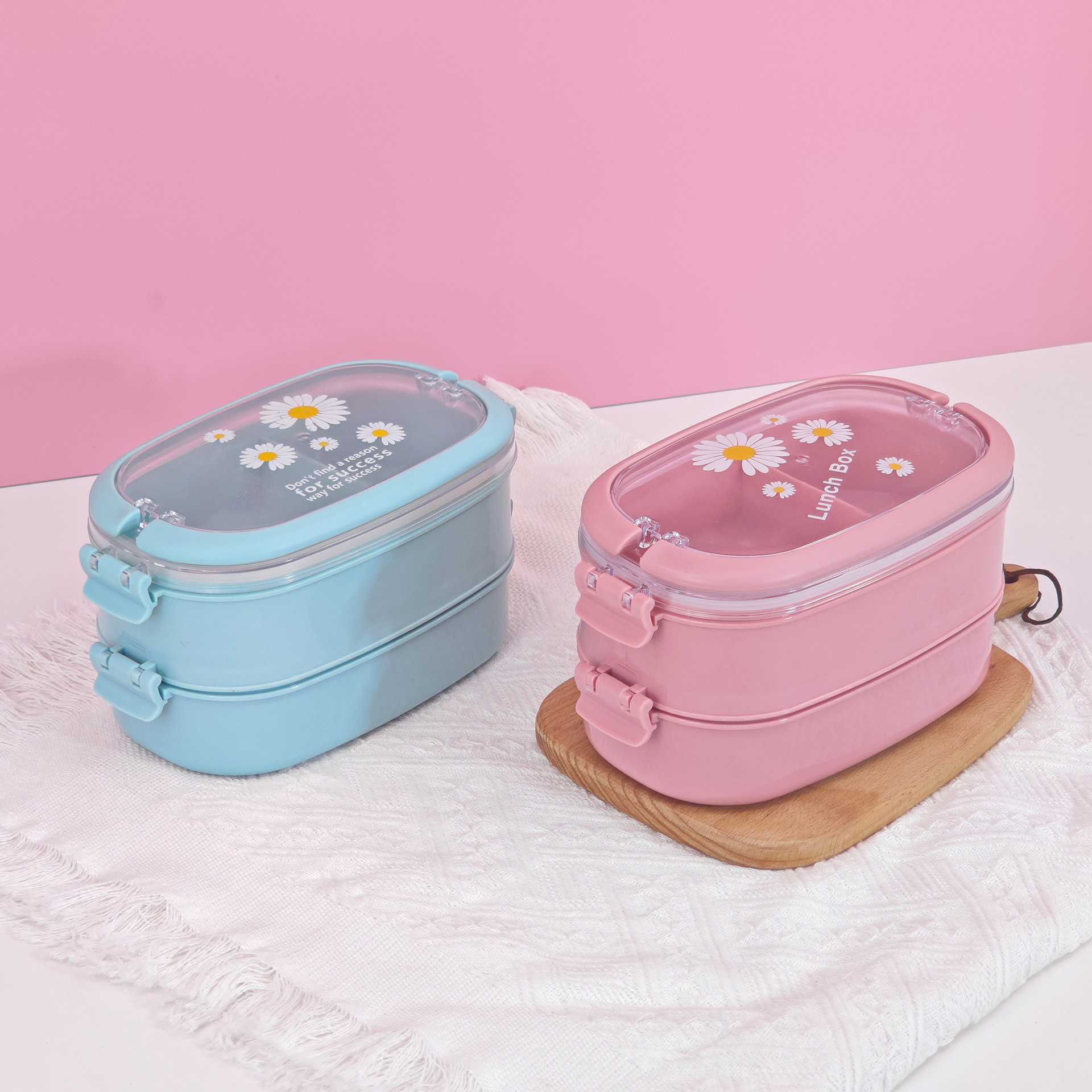 Mayorista de plástico portátil PP simple doble capa caja de comedor portátil de gran capacidad caja de bento lindas flores trituradas caja de comedor de cocina doméstica