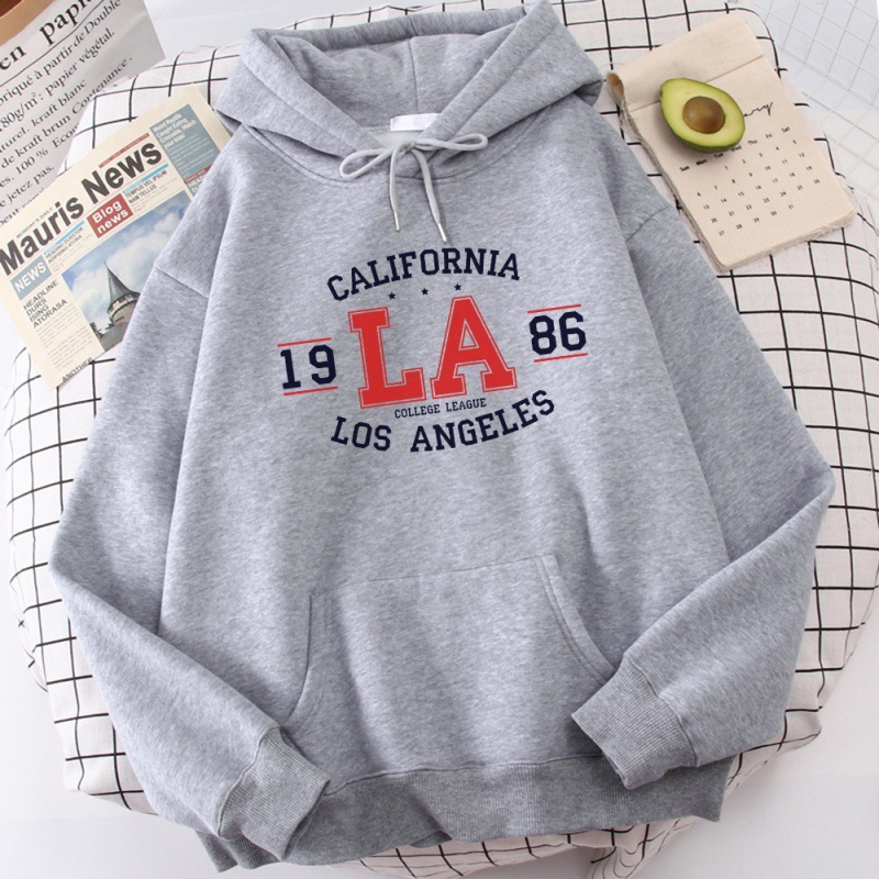 Sudadera con capucha estampada transfronteriza de Los Angeles para hombres y mujeres otoño e invierno más suéter de terciopelo alrededor de hoodie