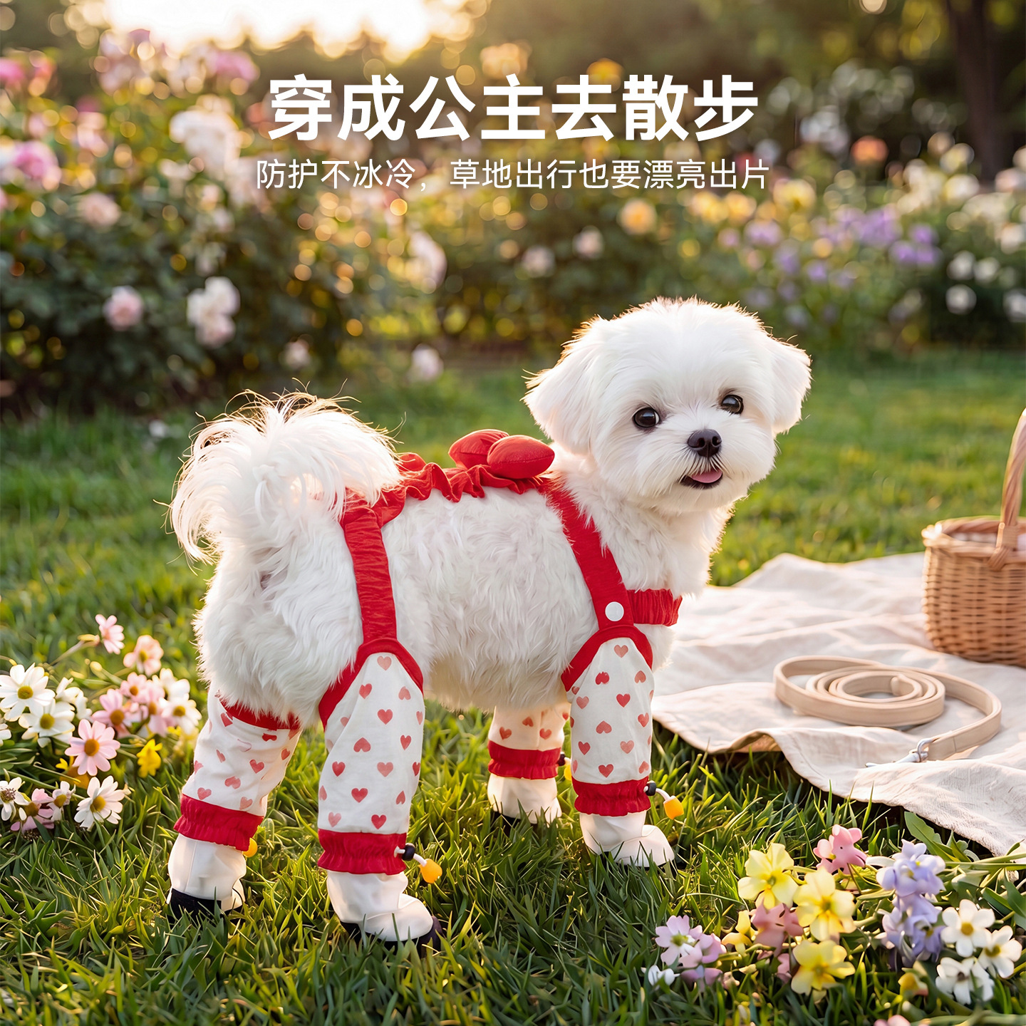 Pantalones antipolvo de arco de mascota dulce pueden ser traídos con cuatro patas todo incluido para perros pequeños y medianos para evitar la suciedad.