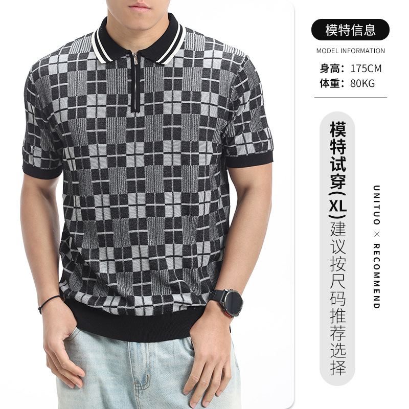 Hombres viejos estilos de dinero hielo tejedido polo camisa de verano 2026 con solapa de manga corta ropa de hombre de alta calidad casual hombre