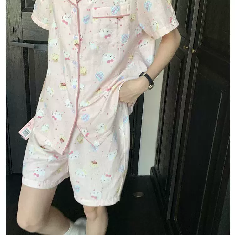 Summer pijama, cardigan, cute shorts, set, with short sleeve