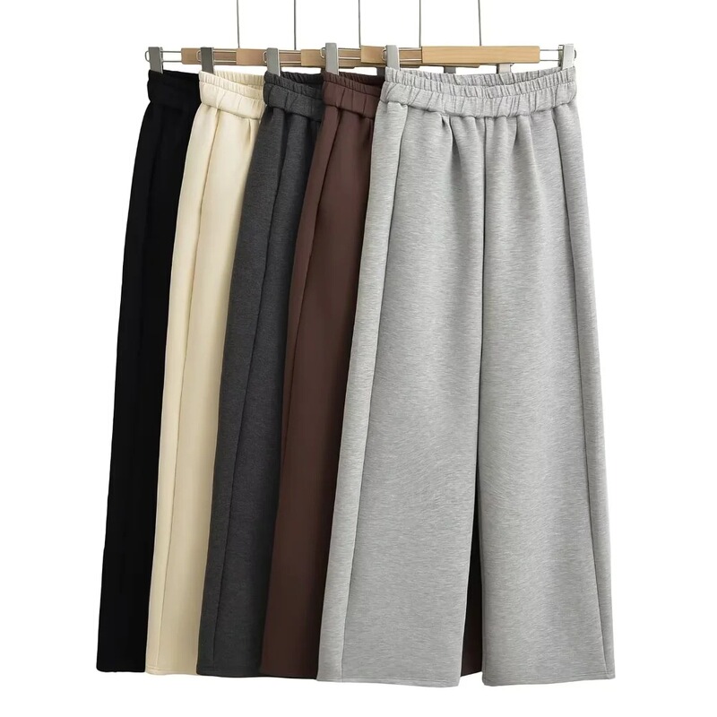 European and American Style Autumn and Winter New Loose Straight Straight Straight Air Layer Fabric Trousers Simple Straight Fluffy Women's Sweatpants