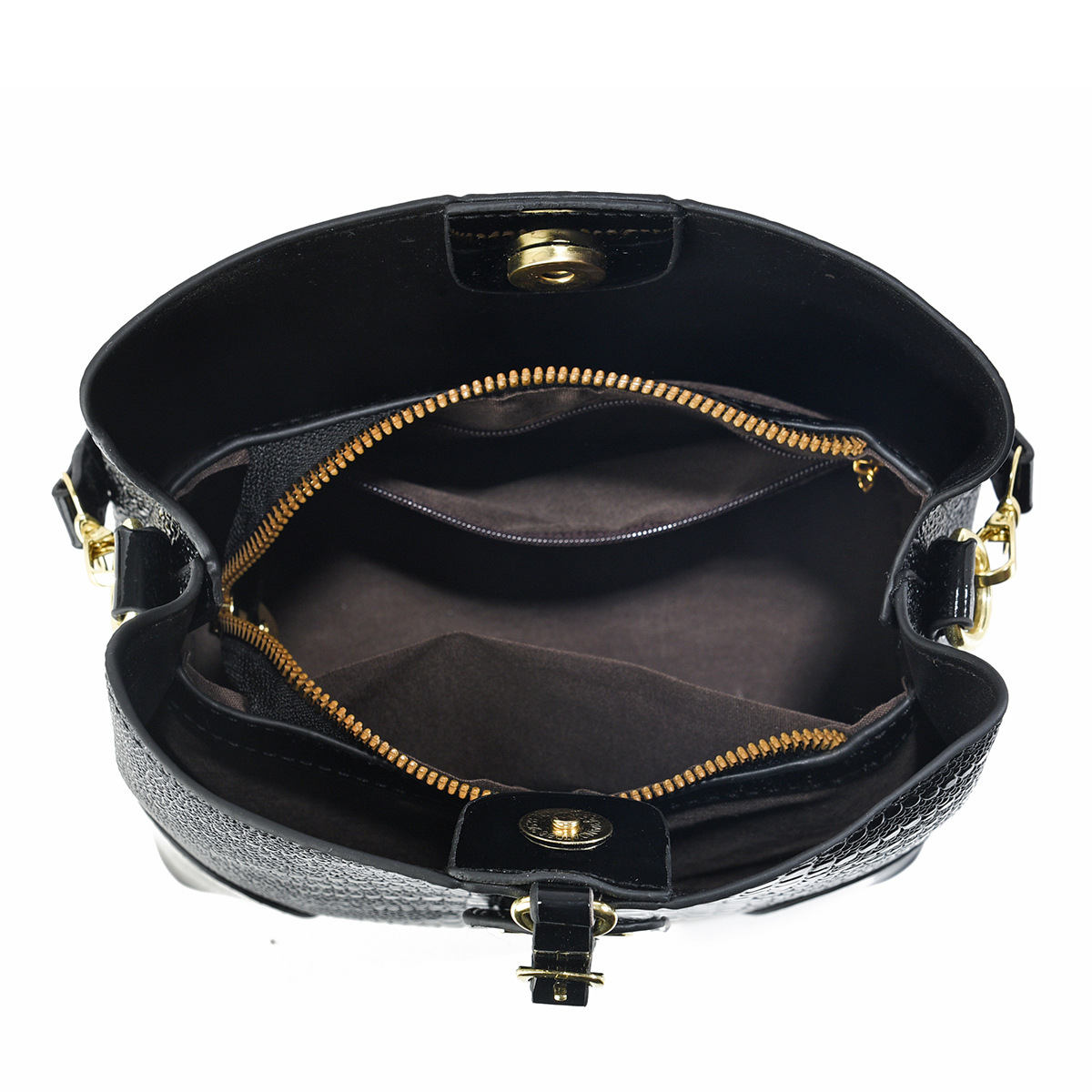 Top Handle, Sling Strap Strap Type Women's Pu Leather Solid Color Crocodile Classic Style Sewing Thread Bucket Zipper Crossbody Bag