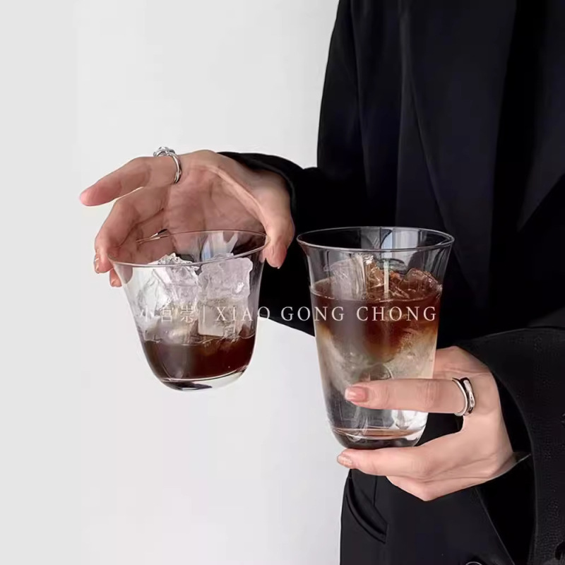 Ins風広口氷アメリカ風ラテコーヒーカップシンプルカップカクテルカップ透明グラス冷たい飲み物カップ|undefined
