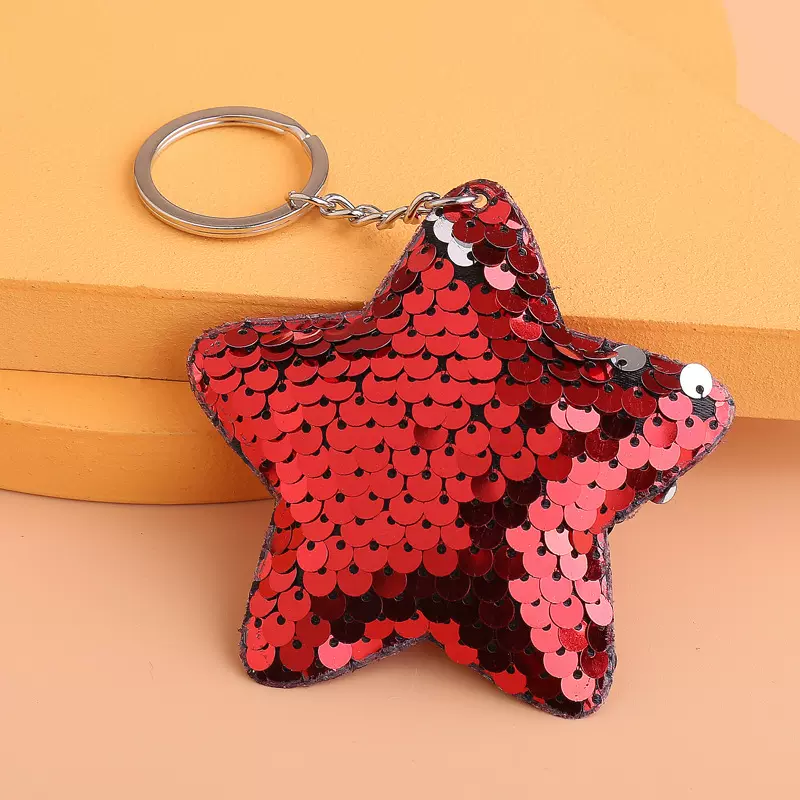 跨境批发汽车钥匙扣 创意反光双面亮片 星星挂件手机包包饰品配件