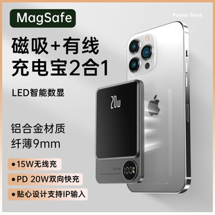 Magnetic charging treasure mini fast charging compact portable ultra-thin metal mobile power Amazon cross-border for wholesale