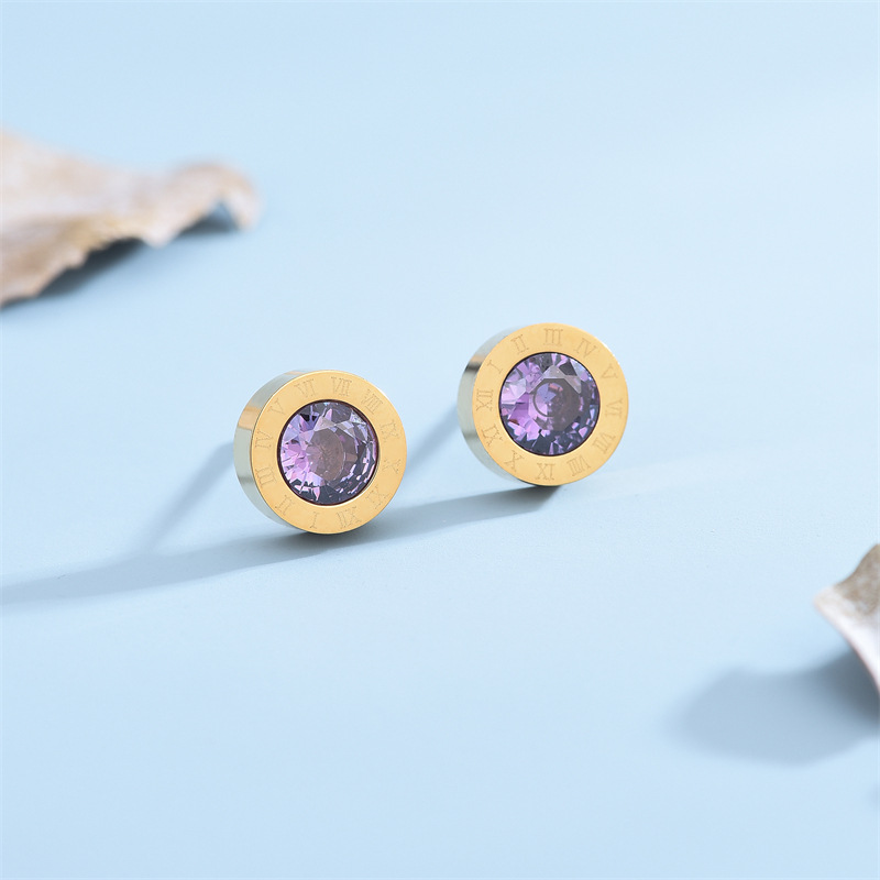 Fashion Geometric Titanium Steel Plating Zircon Ear Studs 1 Pair