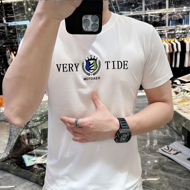 2026 Spring and Summer New High-Quality European Fashion Brand Men's Round-Neck T-Shirt with Personalized Lettering and Slim-Fit Short-Sleeve Men's Clothing 2026 Spring and Summer New High-Quality European Fashion Brand Men's Round-Neck T-Shirt with Personalized Lettering and Slim-Fit Short-Sleeve Men's Clothing
