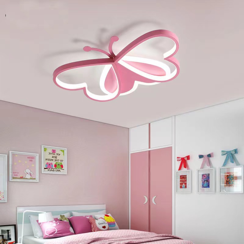 Luz de techo de la habitación de los niños creativos personalidad transfronteriza mariposa LED dormitorio luz nórdico nuevo conjunto de iluminación de la habitación de los niños