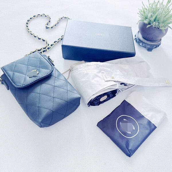 50% off Gift Box Set Chain Bag Black and White Retro Internet Celebrity Umbrella Sun Umbrella Women's Summer Folding Sunscreen Vinyl Parasol