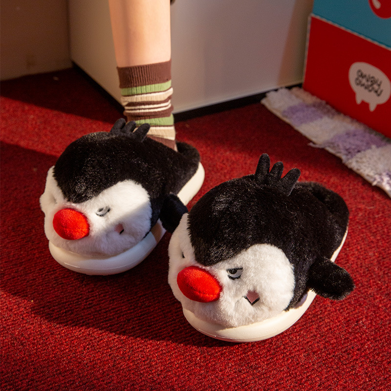 Little Penguin Cotton Slippers Women's 2025 New Indoor Home Non-Slip Warm Cute Couple Fur Slippers Winter