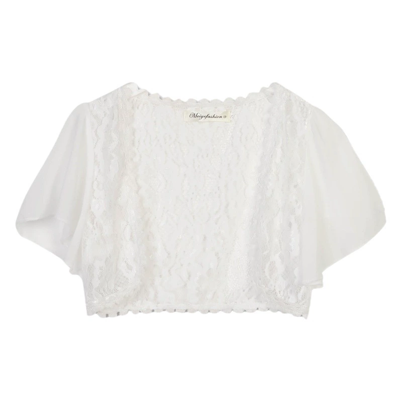 Кружевной кардиган женский Летний Новый универсальный короткий шифоновый топ шаль куртка плюс размер подходящая юбка жилет