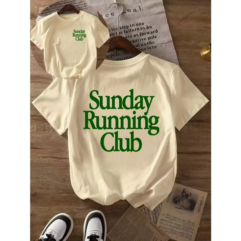Sunday Running Club Printed Summer T-Shirt, Pure Breathable T-Shirt, Sports Casual Jogging, Daily Wear, Women's Casual Wear