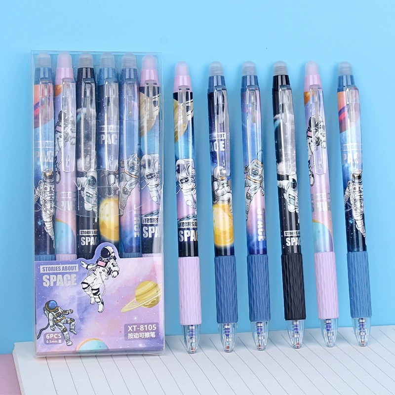 Nuevo lápiz de empuje borrable pluma de gel de dibujos animados de aspecto alto cristal azul Mo fácil de limpiar estudiante de la escuela primaria ST pluma de gel azul borrable