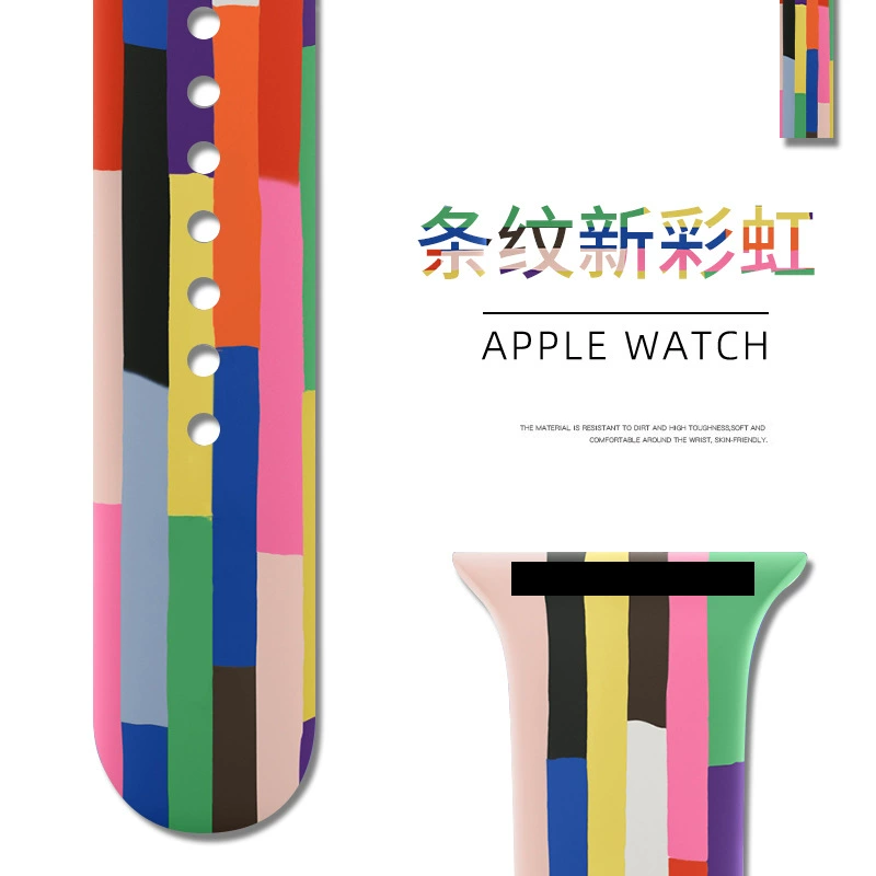 Подходит для Apple Watch 5/6/7/8/9-10, ремешок Apple Official полосатый новый радужный спортивный силиконовый ремешок