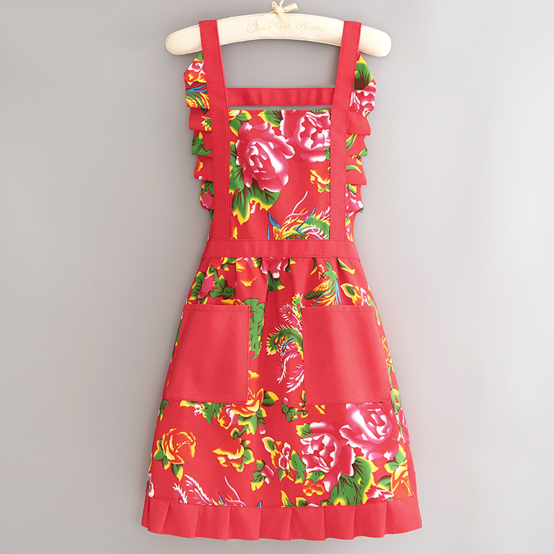 Delantal de estilo étnico de lona de moda, cocina casera, transpirable y antiincrustante, cocina, cintura resistente a la suciedad, ropa de trabajo de granja femenina