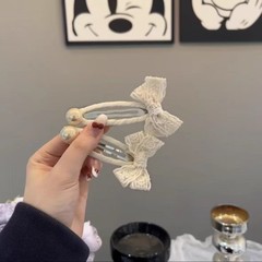韩系蝴蝶结蕾丝发夹刘海掰掰夹米白色蕾丝蝴蝶结BB夹边夹侧边头饰