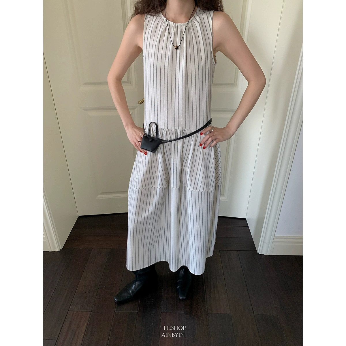 Yienou inbyin легкое дорожное платье-жилет в полоску, женское летнее свободное утягивающее платье без рукавов из хлопка и льна