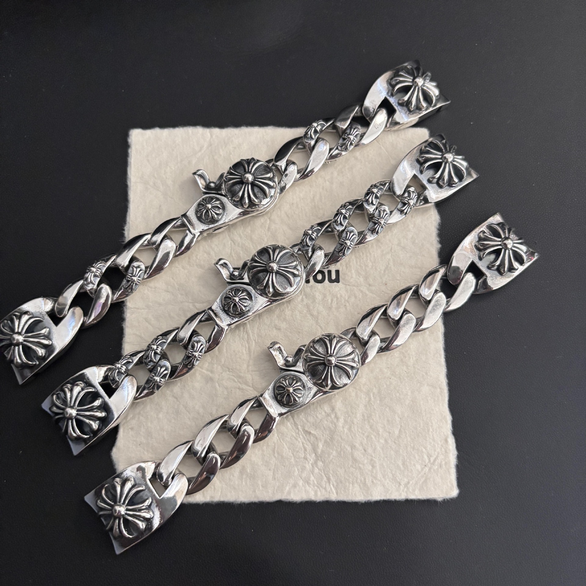 Ch Crowe Retro Cross Thai Silver Watch Chain Lobster Clasp Cross Flower Fashion High-End Men's and Women's Same Watch Strap