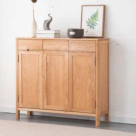 北欧小户型家用实木鞋柜客厅简约流云三门鞋柜防尘收纳玄关鞋架