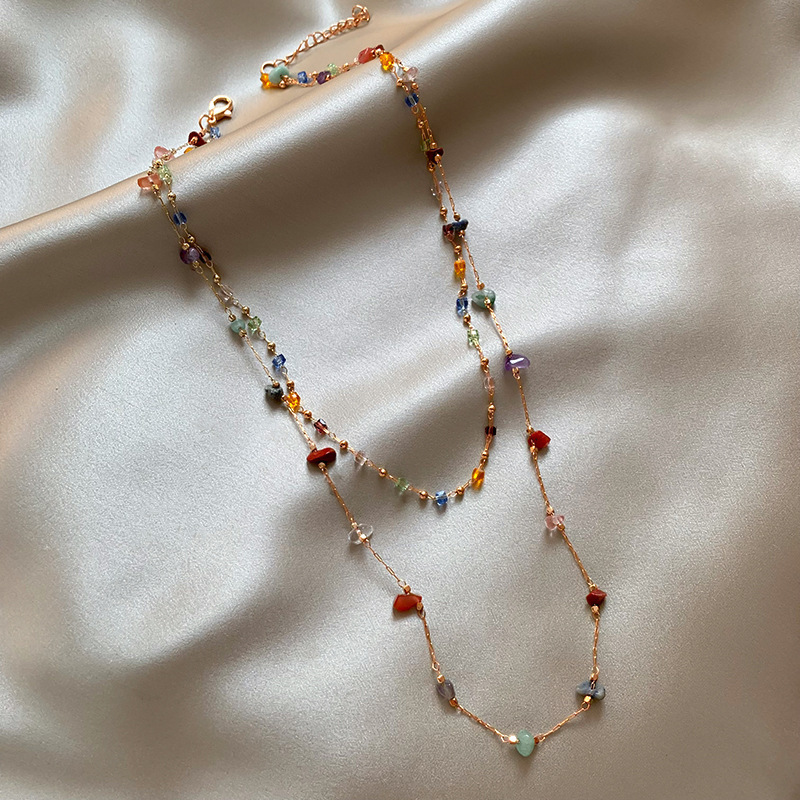 Dopamine Irregular Colorful Crushed Stone Necklace for Women Sweet Layered High-Value Collarbone Chain Versatile Elegant Necklace Jewelry