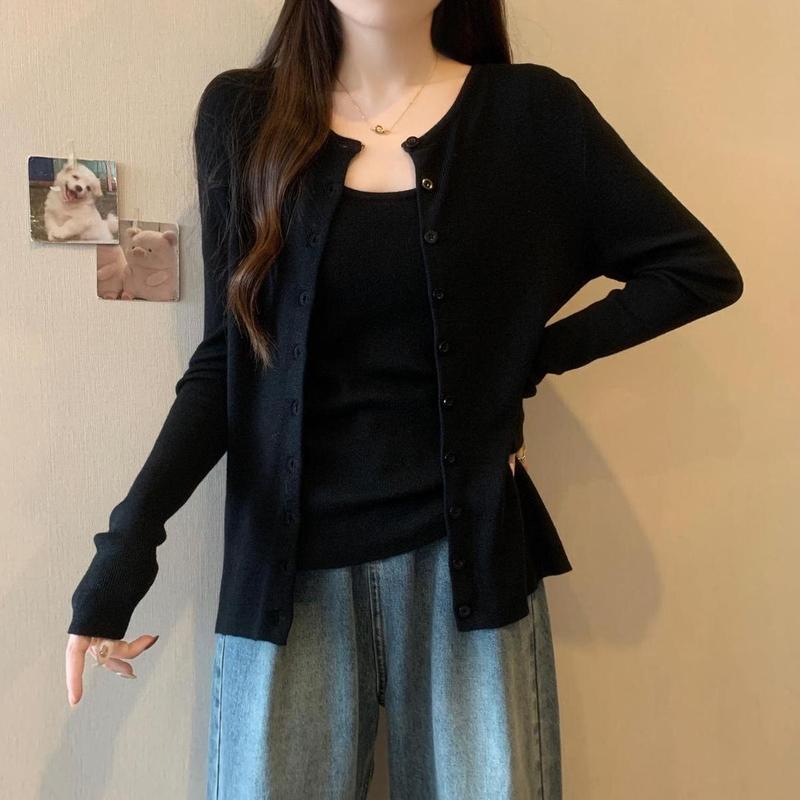 胖mm设计感时尚显瘦针织开衫背心两件套大码女装秋秋新款纯色上衣|undefined