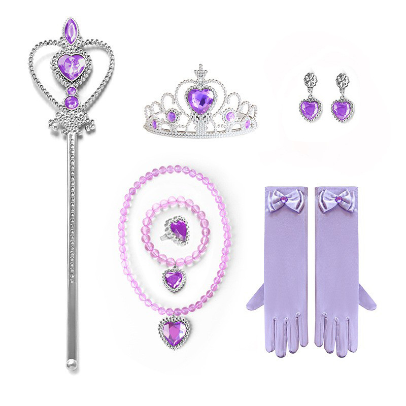 Frozen princesa amor collar traje niñas princesa joyería niños melocotón corazón con corona de diamantes palo mágico