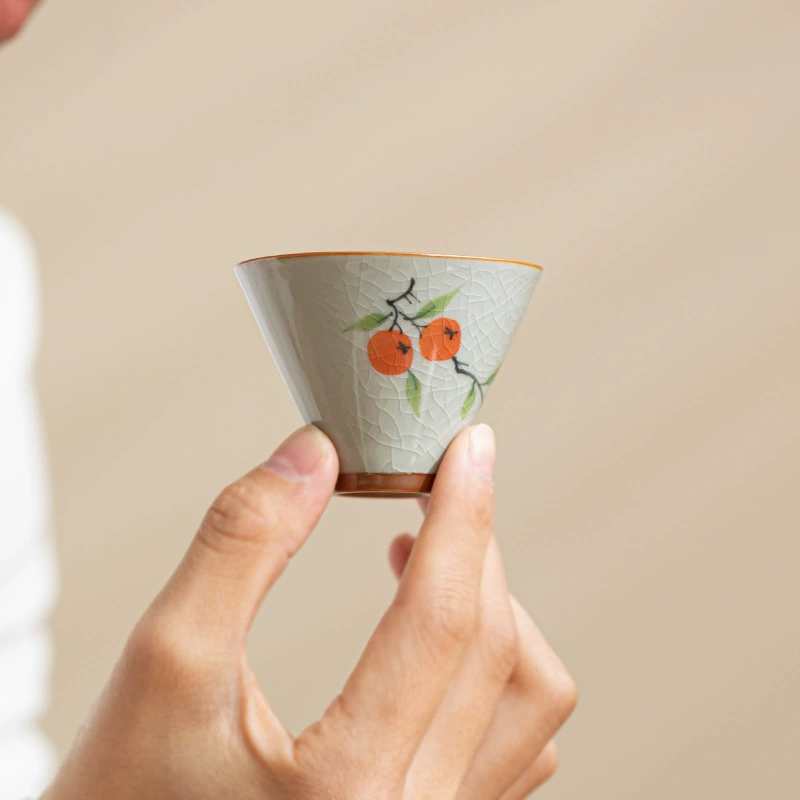 Чайная чашка мастера Ruyi из гундини (Гэ янь) с корой хурмы, керамическая чашка для кунг-фу чая, глазурь с эффектом 'ледяной трещины', персональная сувенирная чашка