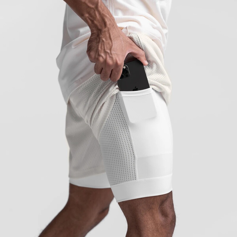 Crazy muscle fitness shorts men's running training 2-in-1 pants quick-drying gym mesh sports shorts men