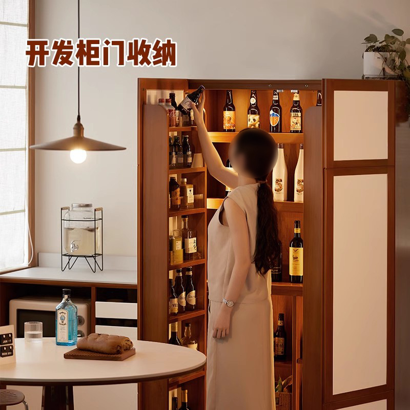 Mueble lateral medieval contra la pared, armario de almacenamiento integrado, cocina de almacenamiento de bocadillos, armario alto tipo refrigerador, armario de almacenamiento de sala de estar combinado