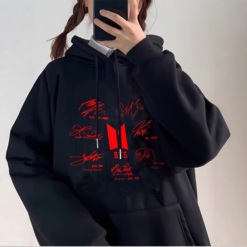 Bts Red Signature Edition Hooded Sweatshirt Korean Fleece Couple Hoodie Fan Support Clothing Trendy Brand Versatile Casual Wear Bts Red Signature Edition Hooded Sweatshirt Korean Fleece Couple Hoodie Fan Support Clothing Trendy Brand Versatile Casual Wear
