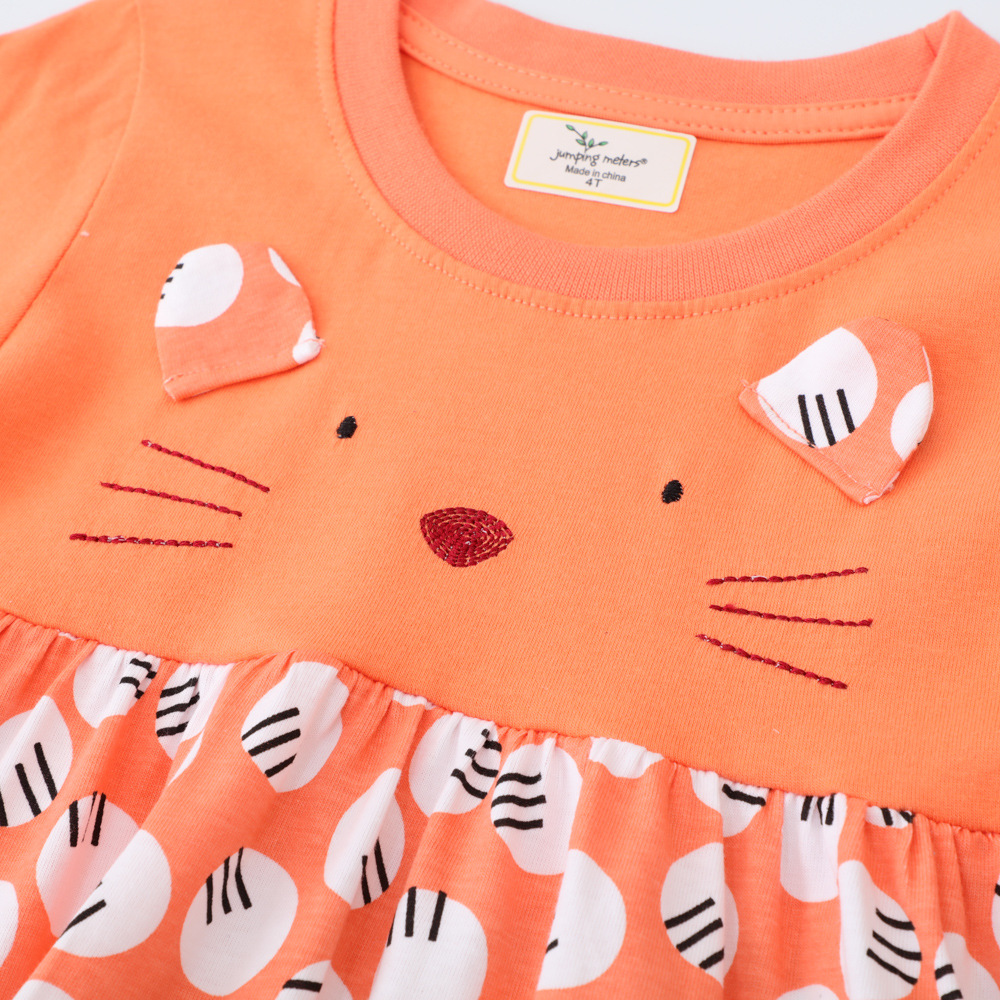 2023 otoño nuevas niñas se visten de estilo europeo y americano bordado de dibujos animados de las niñas vestido de princesa de manga larga de algodón de punto falda infantil