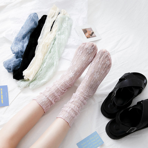 Socks for women mid-calf lace Lolita fairy socks spring and summer pile socks thin mesh Japanese style ins trendy sandal socks