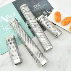 304 stainless steel smoked pipe hexagonal fruit wood barbecue box smoked box brush set barbecue BBQ tools