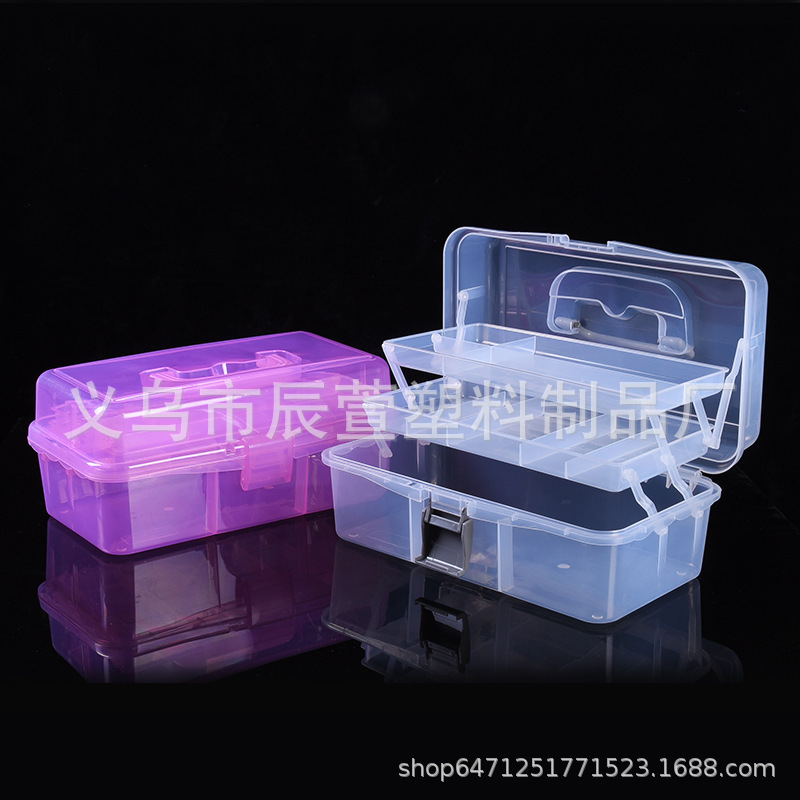 手提三层美甲美术医药工具箱 车载渔具塑料收纳箱家用透明收纳盒