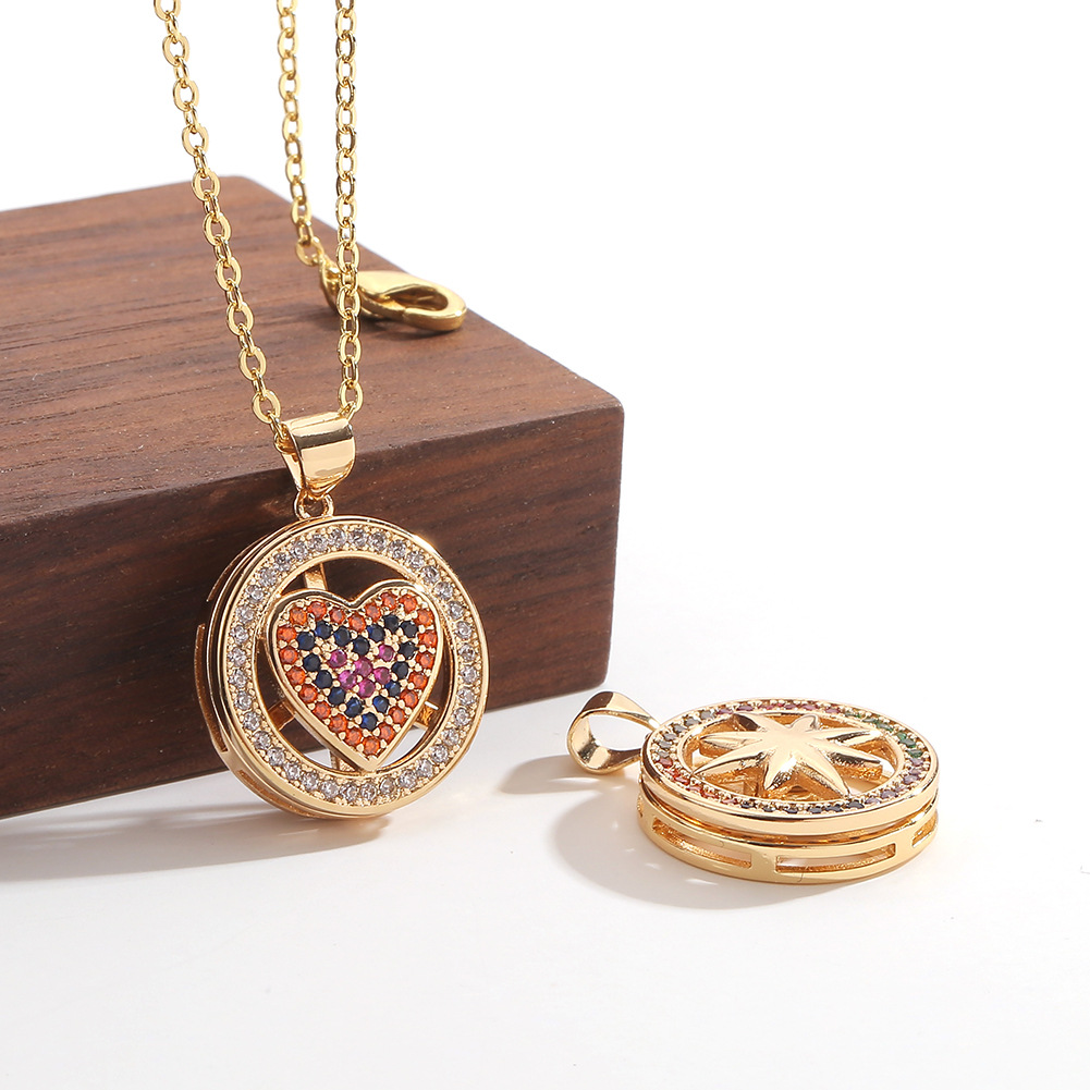 new rotatable heart-shaped smiley pendant copper inlaid zircon necklace