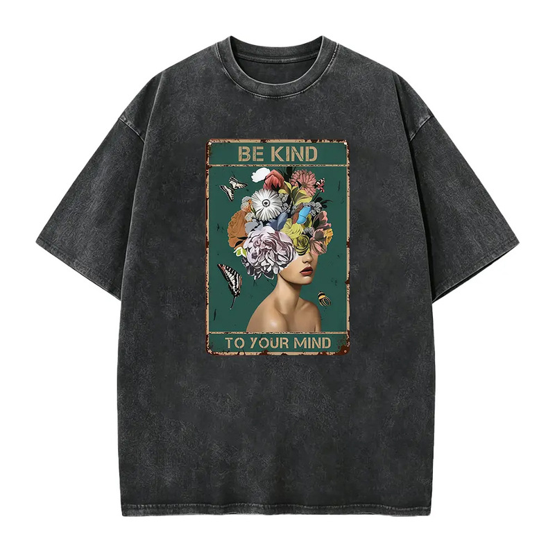 Women's Vintage Bohemian Style Inspirational Print T-Shirt Mental Health Theme Casual Round Neck Short Sleeve Gift