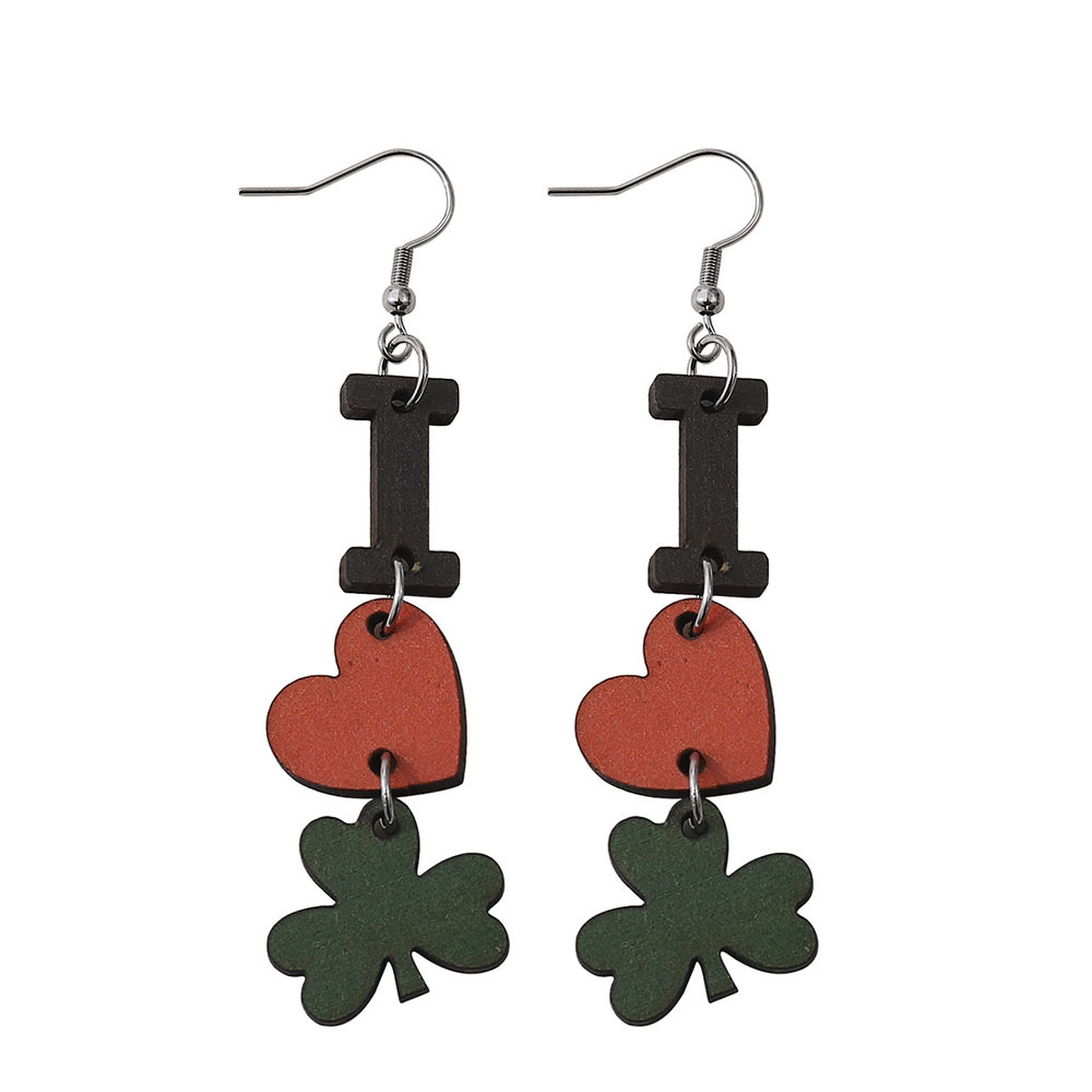 1 Pair Fashion Heart Shape Stainless Steel Wood Handmade Womenu0027S Drop Earrings